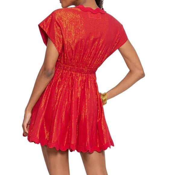 Nora Sunset Red & Gold Wrap Sundress Large - Picture 3 of 9